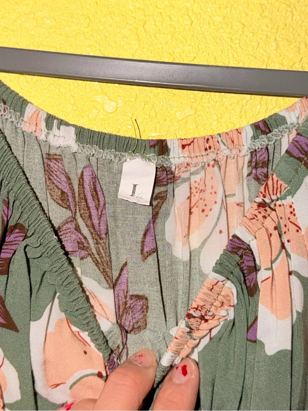 Olive Green Floral Maxi Dress with Puff Sleeves - Picture 5 of 11